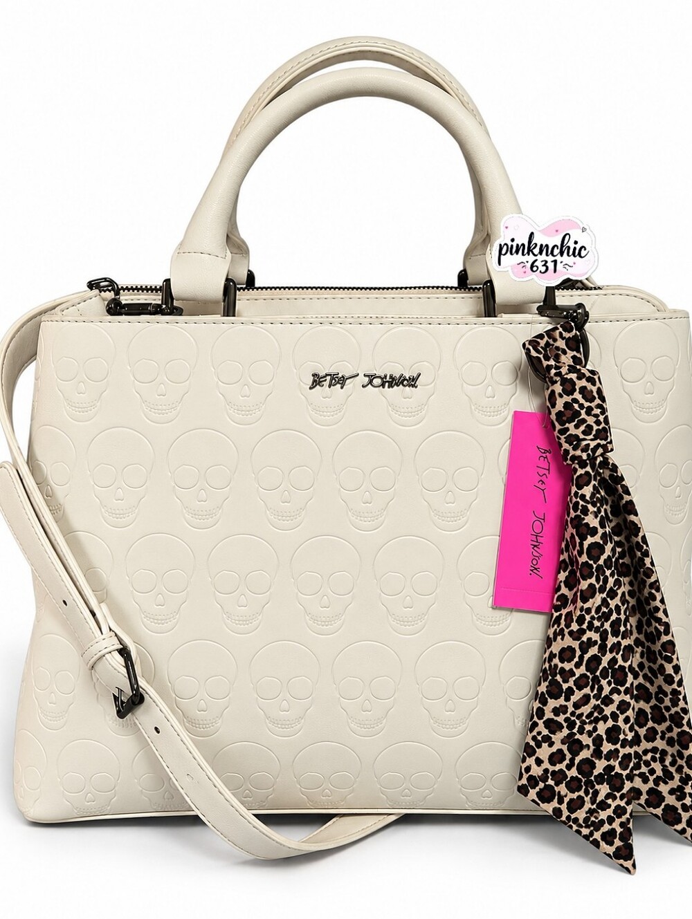 Betsey Johnson XO Delta Chalk Skull Embossed Satchel Tote Halloween Purse
